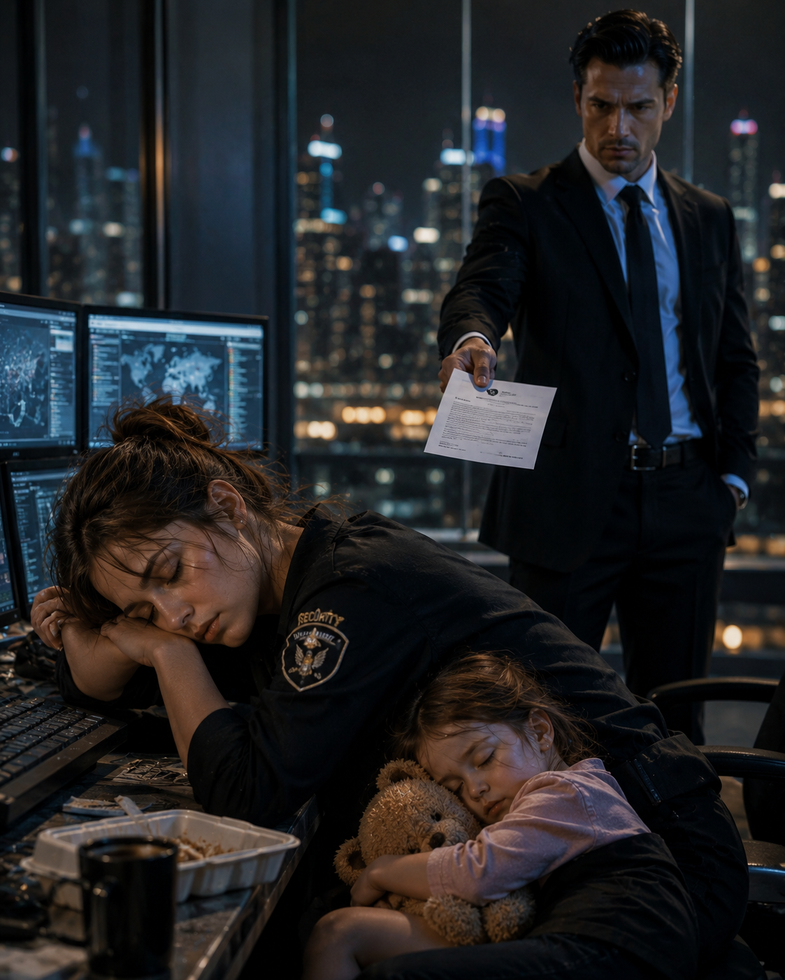 He Fired the Single Mother Sleeping at His Security Console — But She’d Been Saving His Entire Empire for 48 Hours Straight