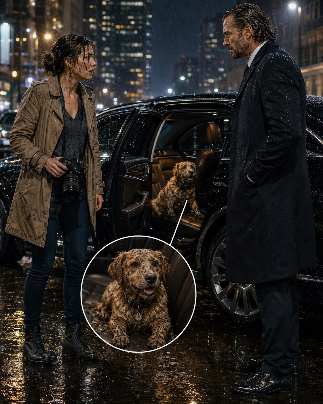 My Dog Jumped Into the Mafia Boss’s Car in the Pouring Rain and Refused to Leave — Then the Most Dangerous Man in the City Called Me “Just the Photographer”
