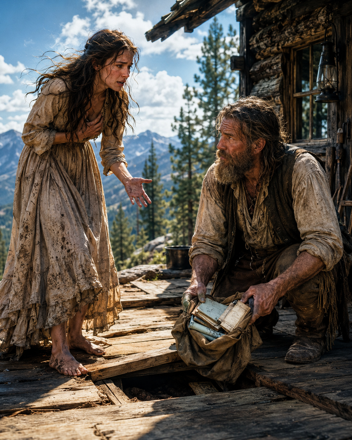 She Ran Barefoot Through the Pines to Beg the Ridge Hermit for Help — Then He Pulled the Proof From Beneath Her Cabin Floor and Brought Down the County’s Most Powerful Man