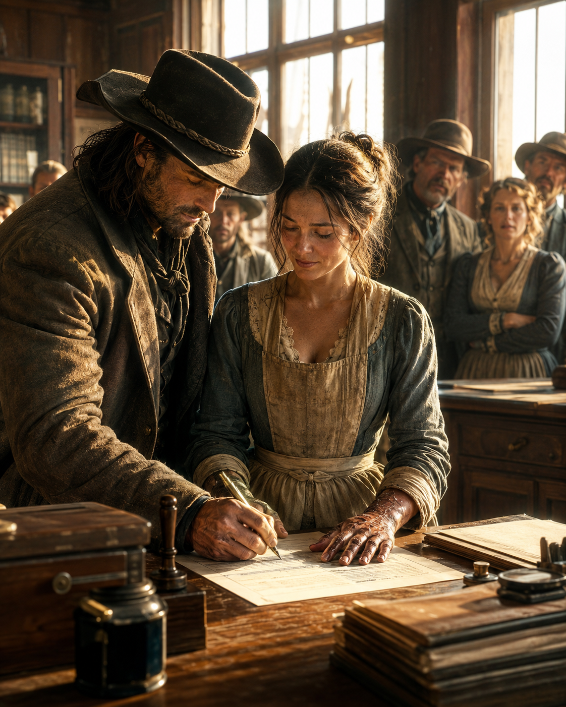 The Town Saw Only Her Scarred Hands—Then a Mountain Man Signed the Contract That Made Her His Equal