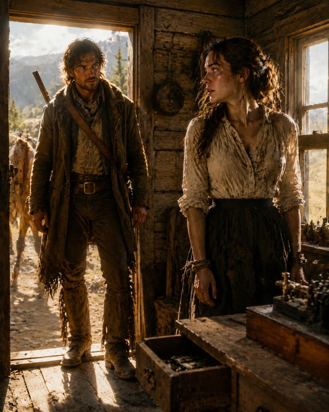 A Mountain Trapper Found the Telegraph Girl Still Standing After Three Weeks of Torture — Then Pulled the Mayor’s Son’s Rawhide from Her Open Wound