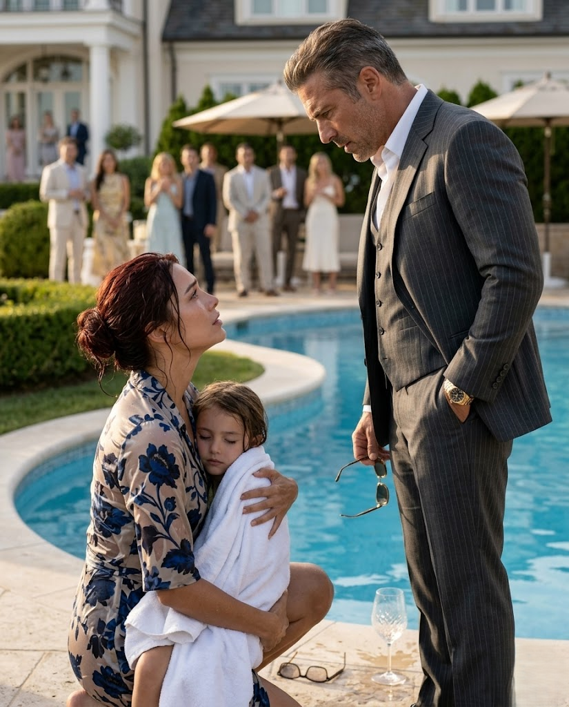 She Dove Into the Pool to Save a Drowning Child While the Richest People on Long Island Just Watched — Then the Most Feared Man in New York Asked One Question That Silenced the Entire Patio