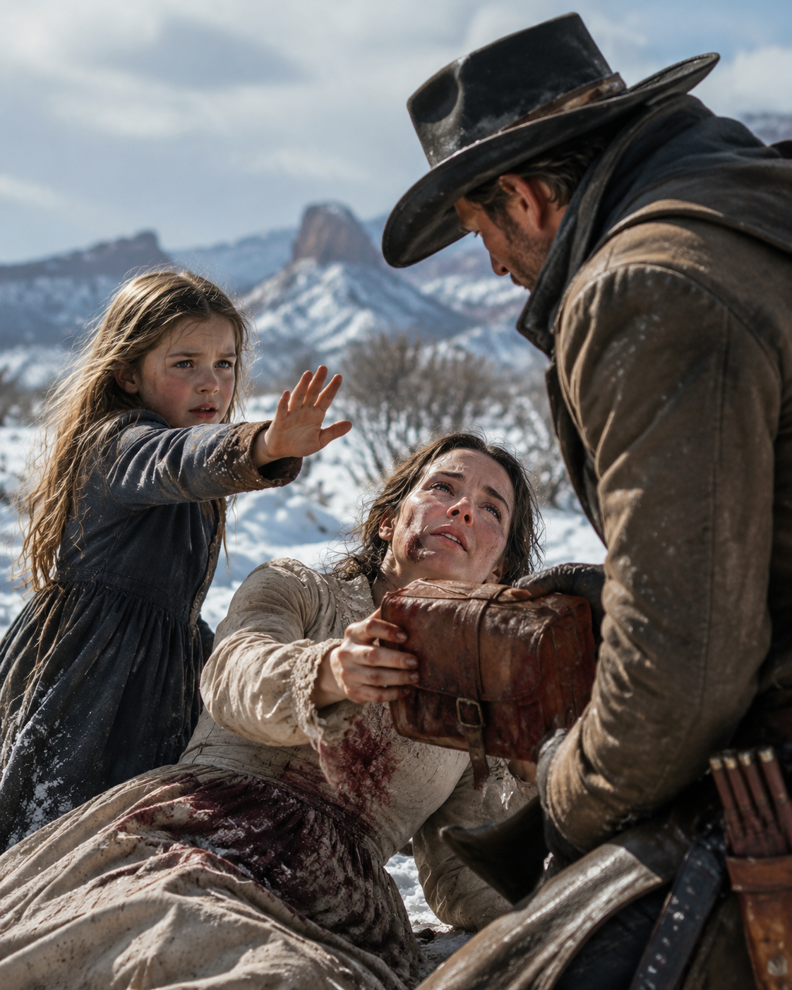 The Little Girl in the Snow Told Him Not to Come Closer — Then Her Dying Mother Pressed a Bloodstained Satchel Into His Chest and Said “Don’t Trust the Star”