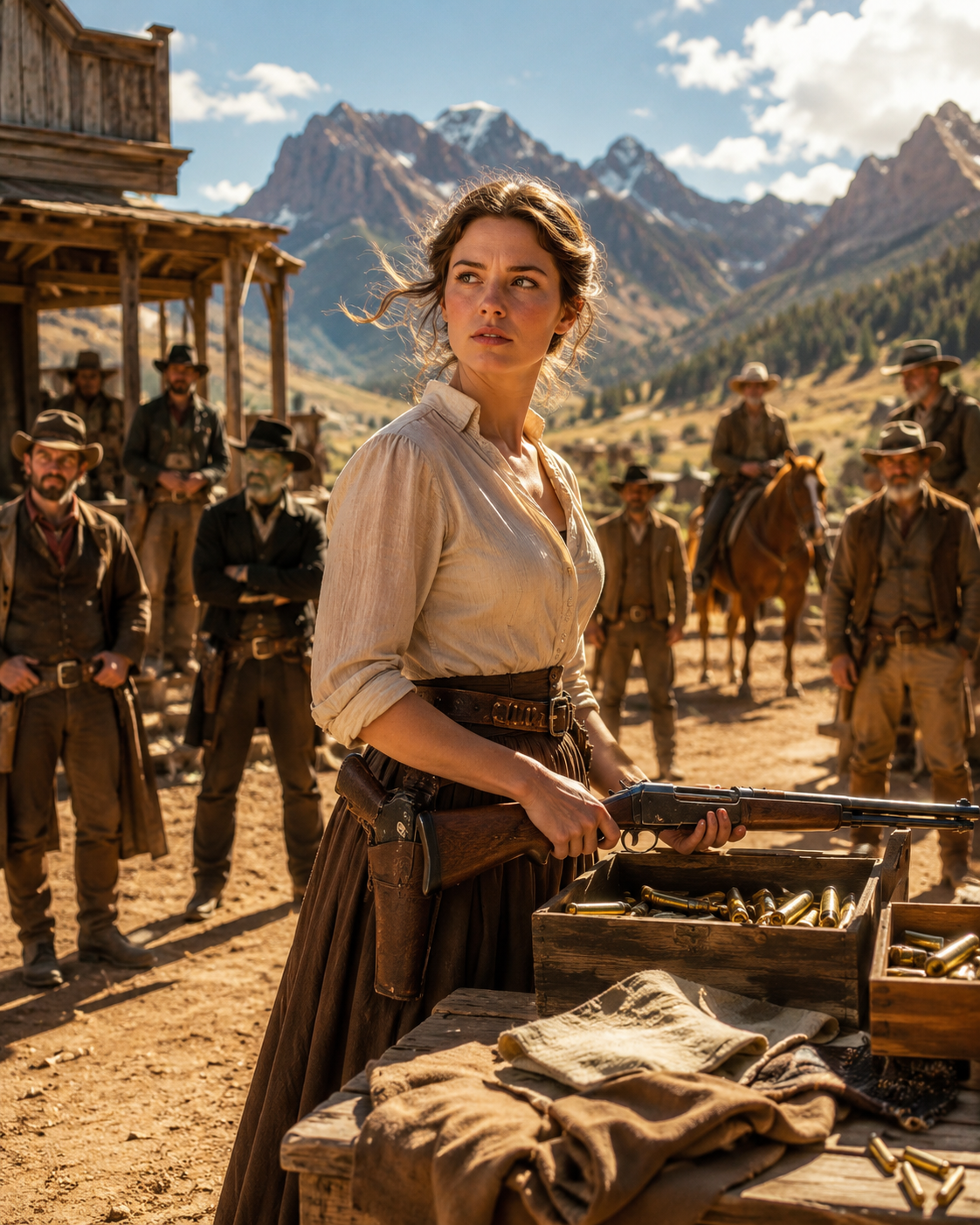 The Town Bet on How Long the New Widow Would Survive the Mountain — Then She Bought Bullets Instead of Cloth and Turned the Cabin Nobody Returned From Into a Home