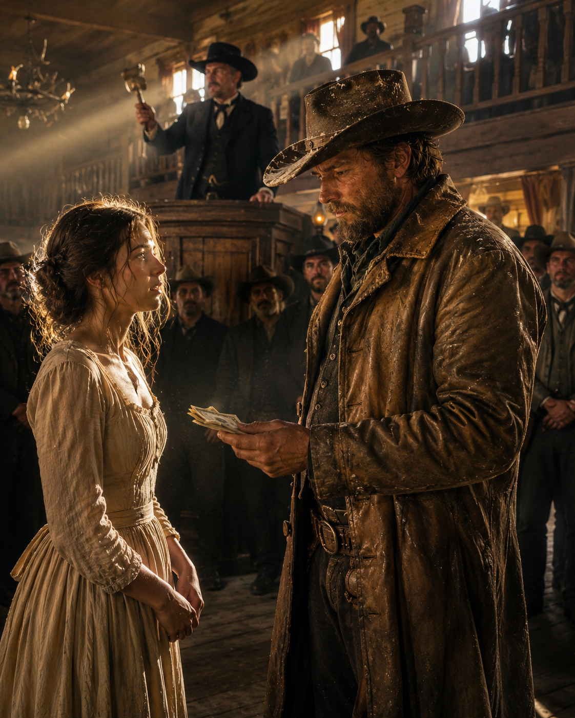 He Spent His Last Twenty Dollars Buying Her Out of a Trading Post Auction — She Paid Him Back by Asking the One Question That Broke Open His Frozen Heart