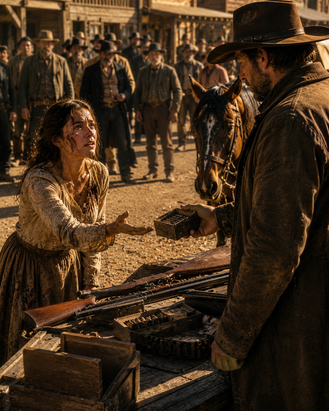 The Whole Town Watched Her Beg for Ammunition After Her Father Was Murdered — Then a Stranger Bought It, Handed It Over, and Rode Beside Her Into the Fight She Was Going to Lose Alone