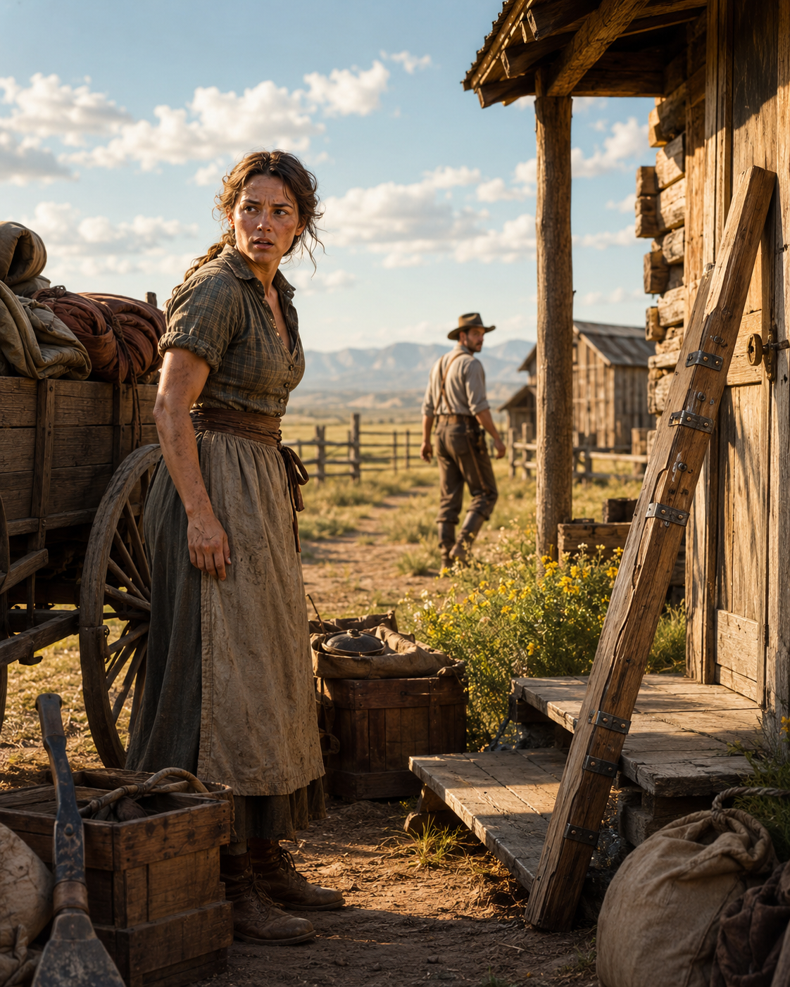 She Unloaded Her Whole Wagon Alone — Then a Ranch Hand Left a Broken Rail Mended at Her Door