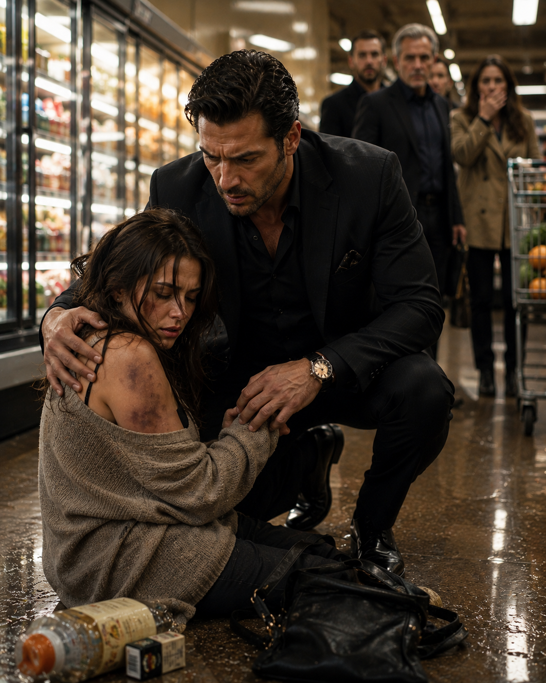 The Mafia Boss Caught a Stranger Collapsing in a Grocery Store — Then Discovered the Bruises She Was Hiding