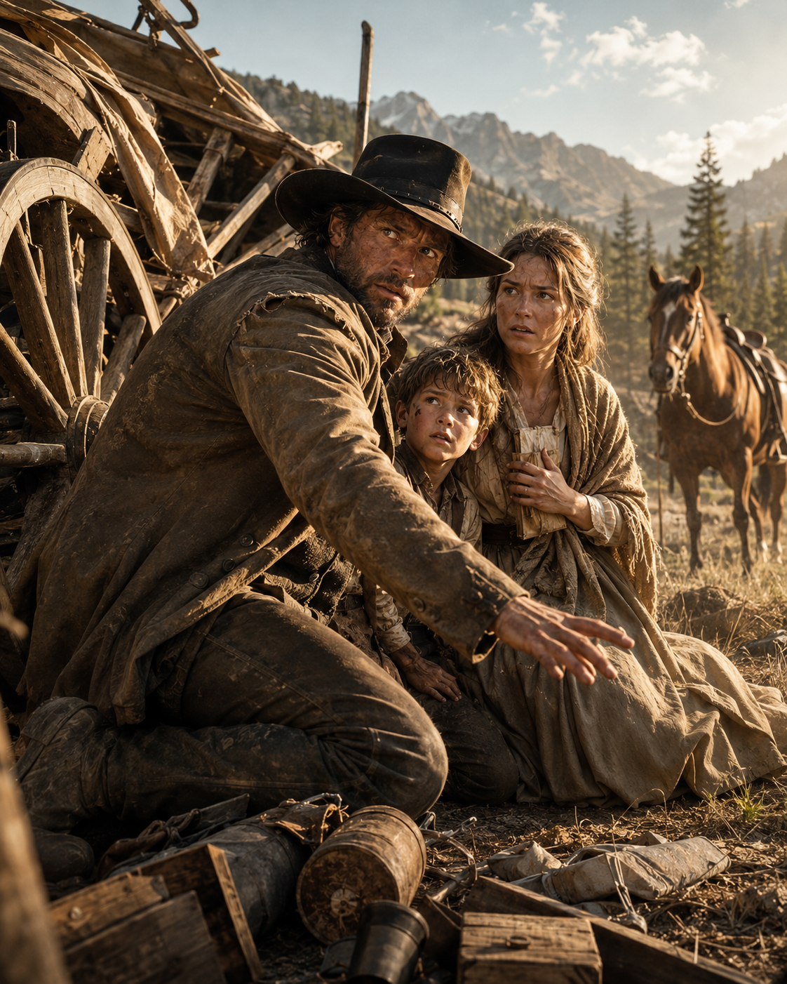 A Drifter Saved a Starving Boy From a Wrecked Wagon — Then Took a Bullet for the Woman Holding a Murderer’s Secret