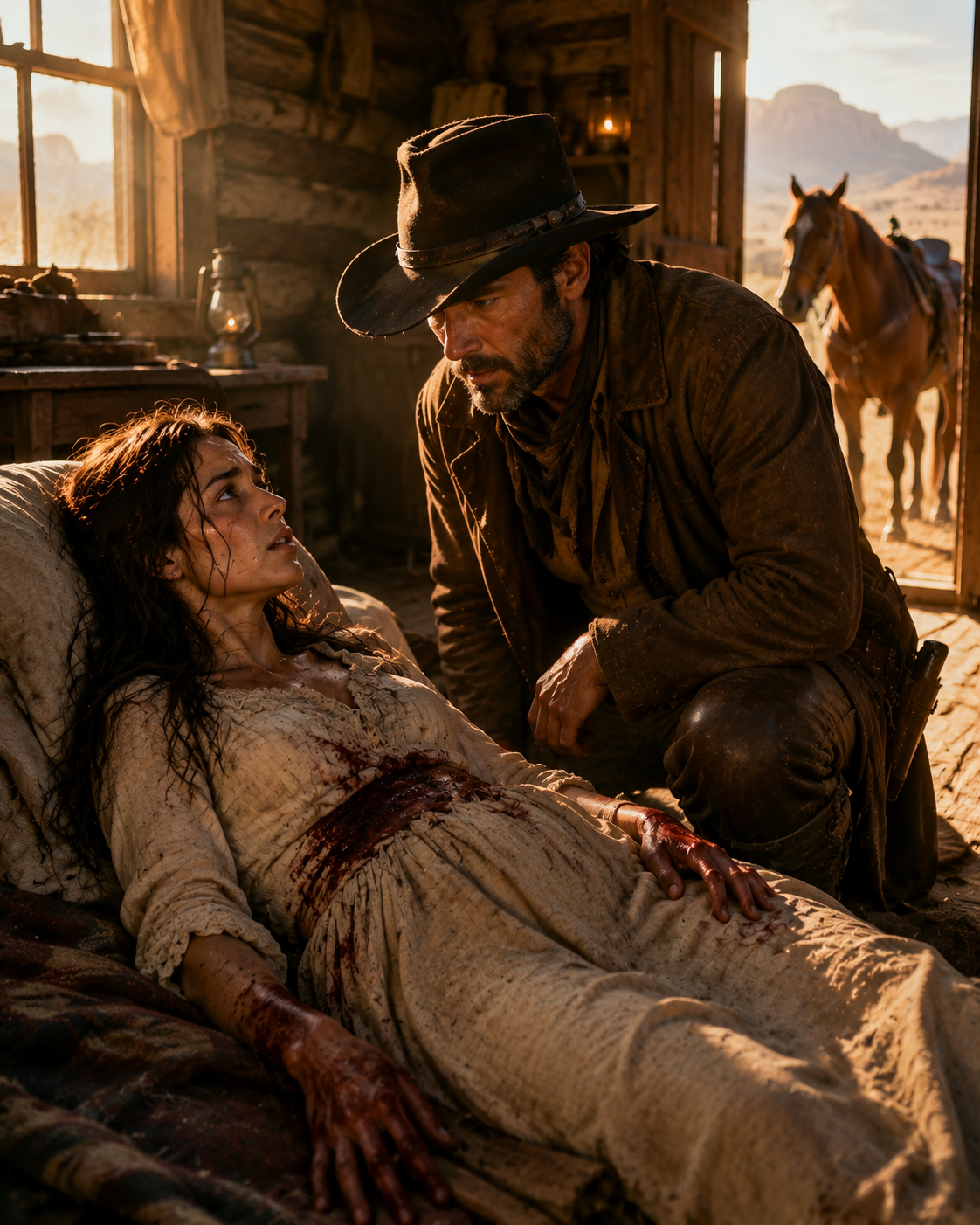 “I can’t sit up,” the woman whispered—and then the cowboy saw what her husband had done.