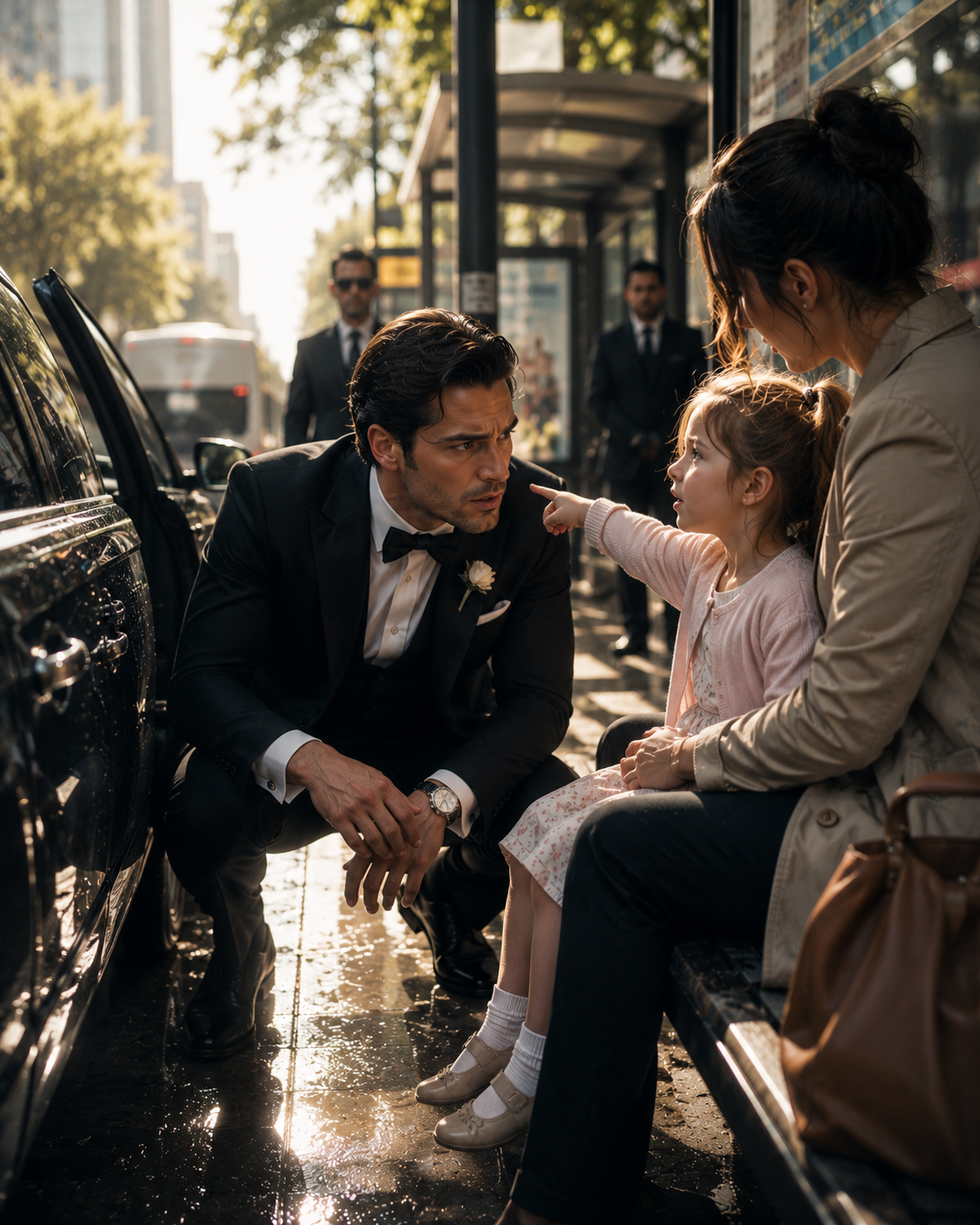 The Millionaire Was Forty Minutes from His Wedding — Then a Little Girl at a Bus Stop Said “Mommy, He Has My Eyes”