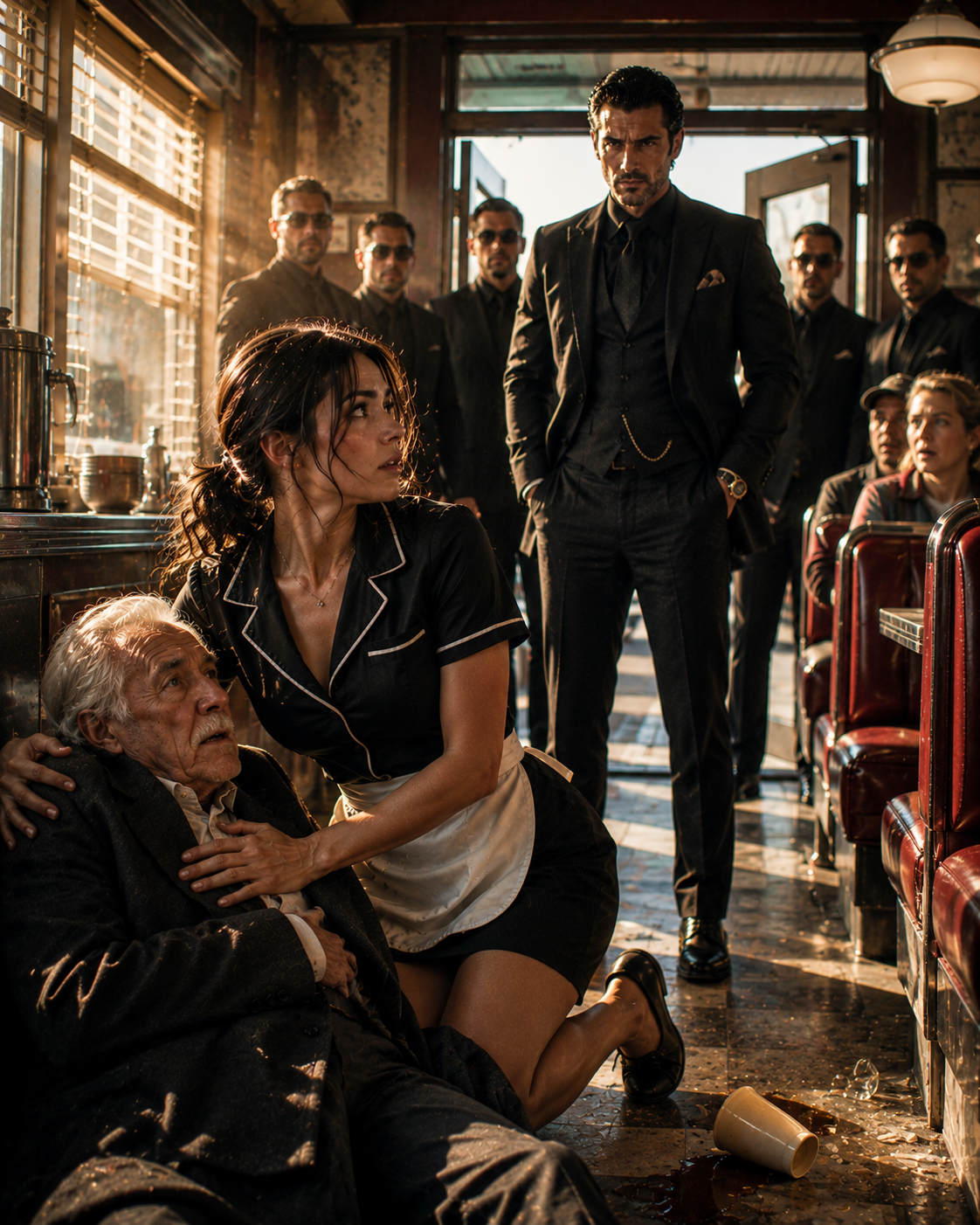 A Poor Waitress Risked Her Life To Save A Stranger In A Diner — Then The Most Feared Mafia Boss In The City Arrived To Protect Her.