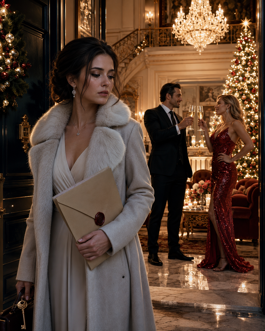 While He Toasted His Mistress on Christmas Eve, His Wife Quietly Sold Their Mansion — Then Left Him One Last Choice He Was Too Arrogant to Take.